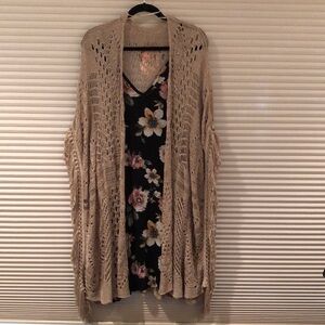 🆕Fringe Cardigan Crochet! Shrug! Sweater! Fringed sides! Taupe Beige color! OS